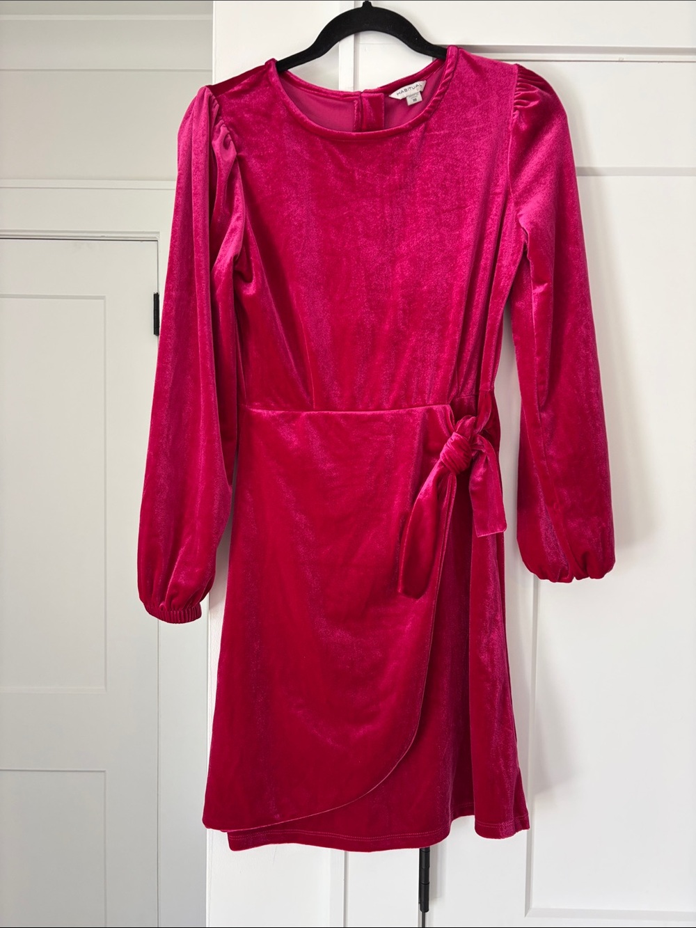 Habitual Hot Pink Velvet Wrap-Detail Dress